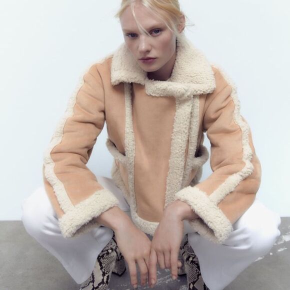 Zara DOUBLE FACED JACKET WITH FAUX SHEARLING - Picture 8 of 10